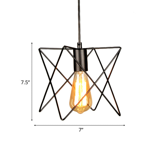 Metal Geometric Ceiling Lighting Industrial 7"/10" W 1 Light Living Room Hanging Lamp with Open Cage Shade in Black Clearhalo 'Art Deco Pendants' 'Black' 'Cast Iron' 'Ceiling Lights' 'Ceramic' 'Crystal' 'Industrial Pendants' 'Industrial' 'Metal' 'Middle Century Pendants' 'Pendant Lights' 'Pendants' 'Rustic Pendants' 'Tiffany' Lighting' 5075