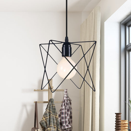 Metal Geometric Ceiling Lighting Industrial 7"/10" W 1 Light Living Room Hanging Lamp with Open Cage Shade in Black Black 10" Clearhalo 'Art Deco Pendants' 'Black' 'Cast Iron' 'Ceiling Lights' 'Ceramic' 'Crystal' 'Industrial Pendants' 'Industrial' 'Metal' 'Middle Century Pendants' 'Pendant Lights' 'Pendants' 'Rustic Pendants' 'Tiffany' Lighting' 5076