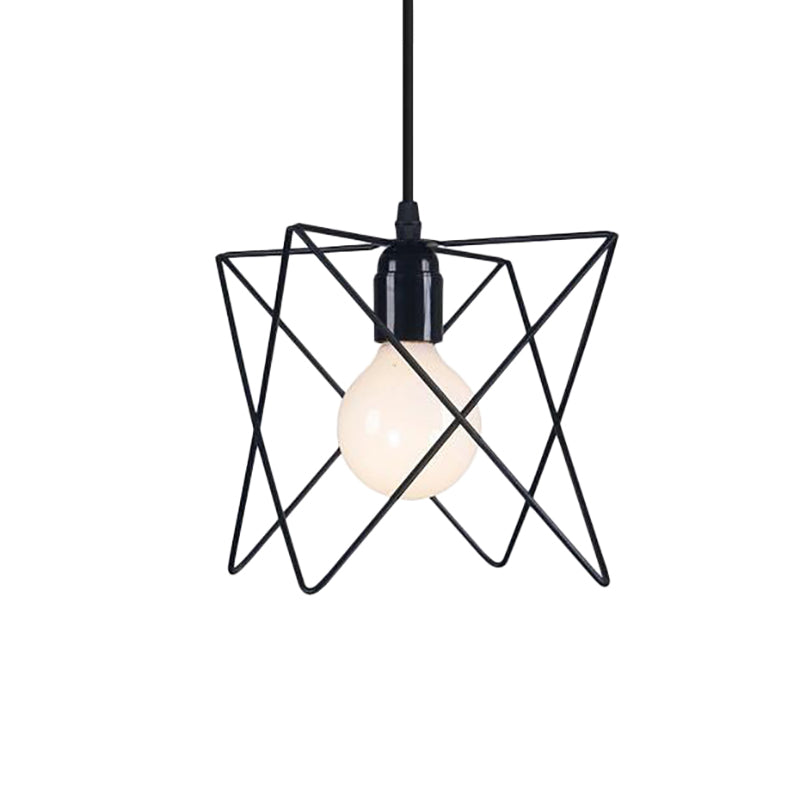 Metal Geometric Ceiling Lighting Industrial 7"/10" W 1 Light Living Room Hanging Lamp with Open Cage Shade in Black Clearhalo 'Art Deco Pendants' 'Black' 'Cast Iron' 'Ceiling Lights' 'Ceramic' 'Crystal' 'Industrial Pendants' 'Industrial' 'Metal' 'Middle Century Pendants' 'Pendant Lights' 'Pendants' 'Rustic Pendants' 'Tiffany' Lighting' 5078