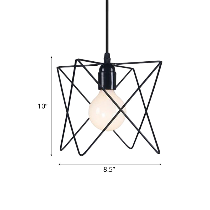 Metal Geometric Ceiling Lighting Industrial 7"/10" W 1 Light Living Room Hanging Lamp with Open Cage Shade in Black Clearhalo 'Art Deco Pendants' 'Black' 'Cast Iron' 'Ceiling Lights' 'Ceramic' 'Crystal' 'Industrial Pendants' 'Industrial' 'Metal' 'Middle Century Pendants' 'Pendant Lights' 'Pendants' 'Rustic Pendants' 'Tiffany' Lighting' 5079
