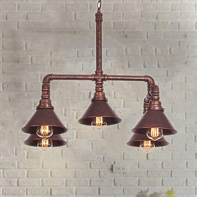 Metal Cone Pendant Chandelier Farmhouse 5-Bulb Living Room Ceiling Hang Fixture in Black/Bronze Clearhalo 'Cast Iron' 'Ceiling Lights' 'Chandeliers' 'Industrial Chandeliers' 'Industrial' 'Metal' 'Middle Century Chandeliers' 'Rustic Chandeliers' 'Tiffany' Lighting' 510740