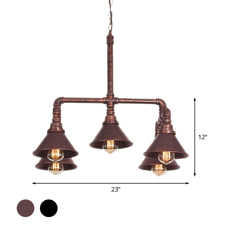 Metal Cone Pendant Chandelier Farmhouse 5-Bulb Living Room Ceiling Hang Fixture in Black/Bronze Clearhalo 'Cast Iron' 'Ceiling Lights' 'Chandeliers' 'Industrial Chandeliers' 'Industrial' 'Metal' 'Middle Century Chandeliers' 'Rustic Chandeliers' 'Tiffany' Lighting' 510743