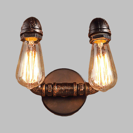 Metal Rust Finish Wall Mount Lamp Bare Bulb 2-Light Antiqued Wall Sconce Lighting for Coffee House Clearhalo 'Art deco wall lights' 'Cast Iron' 'Glass' 'Industrial wall lights' 'Industrial' 'Middle century wall lights' 'Modern' 'Rustic wall lights' 'Tiffany' 'Traditional wall lights' 'Wall Lamps & Sconces' 'Wall Lights' Lighting' 510804