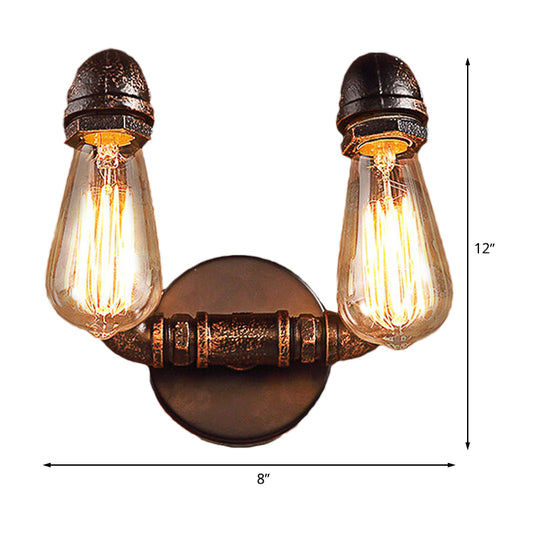 Metal Rust Finish Wall Mount Lamp Bare Bulb 2-Light Antiqued Wall Sconce Lighting for Coffee House Clearhalo 'Art deco wall lights' 'Cast Iron' 'Glass' 'Industrial wall lights' 'Industrial' 'Middle century wall lights' 'Modern' 'Rustic wall lights' 'Tiffany' 'Traditional wall lights' 'Wall Lamps & Sconces' 'Wall Lights' Lighting' 510805