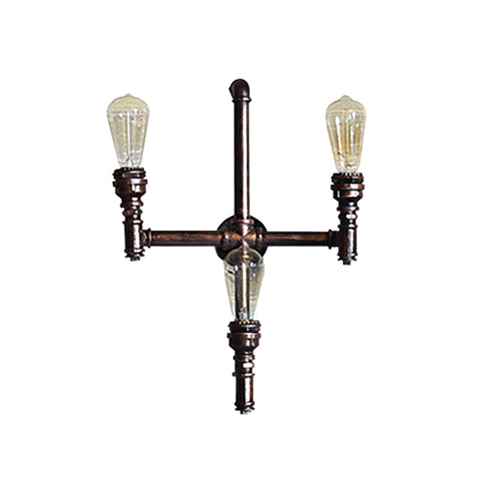Farmhouse Crossing Pipe Sconce Lighting 3 Bulbs Metallic Wall-Mounted Lamp in Rust Clearhalo 'Art deco wall lights' 'Cast Iron' 'Glass' 'Industrial wall lights' 'Industrial' 'Middle century wall lights' 'Modern' 'Rustic wall lights' 'Tiffany' 'Traditional wall lights' 'Wall Lamps & Sconces' 'Wall Lights' Lighting' 510808