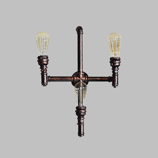 Farmhouse Crossing Pipe Sconce Lighting 3 Bulbs Metallic Wall-Mounted Lamp in Rust Clearhalo 'Art deco wall lights' 'Cast Iron' 'Glass' 'Industrial wall lights' 'Industrial' 'Middle century wall lights' 'Modern' 'Rustic wall lights' 'Tiffany' 'Traditional wall lights' 'Wall Lamps & Sconces' 'Wall Lights' Lighting' 510809