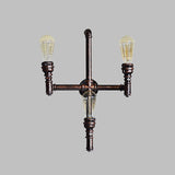 Farmhouse Crossing Pipe Sconce Lighting 3 Bulbs Metallic Wall-Mounted Lamp in Rust Clearhalo 'Art deco wall lights' 'Cast Iron' 'Glass' 'Industrial wall lights' 'Industrial' 'Middle century wall lights' 'Modern' 'Rustic wall lights' 'Tiffany' 'Traditional wall lights' 'Wall Lamps & Sconces' 'Wall Lights' Lighting' 510809