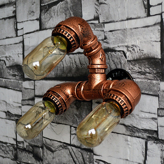 Brass 3-Bulb Wall Mount Sconce Antiqued Iron Water Pipe Wall Lighting Fixture for Corridor Clearhalo 'Art deco wall lights' 'Cast Iron' 'Glass' 'Industrial wall lights' 'Industrial' 'Middle century wall lights' 'Modern' 'Rustic wall lights' 'Tiffany' 'Traditional wall lights' 'Wall Lamps & Sconces' 'Wall Lights' Lighting' 510817