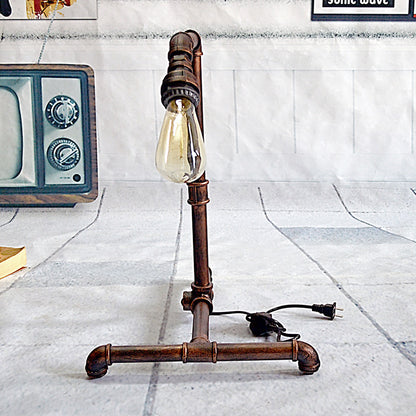 1 Bulb Curved Pipe Table Lamp Farmhouse Rust Finish Metal Night Lighting with Plug In Cord Rust Clearhalo 'Lamps' 'Table Lamps' Lighting' 510903