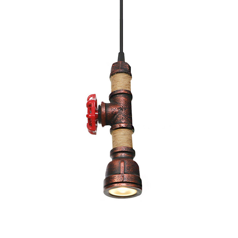 1 Light Water Pipe Hanging Lighting Industrial Rust Metallic LED Ceiling Pendant Lamp, 7.5"/8.5" High Clearhalo 'Art Deco Pendants' 'Cast Iron' 'Ceiling Lights' 'Ceramic' 'Crystal' 'Industrial Pendants' 'Industrial' 'Metal' 'Middle Century Pendants' 'Pendant Lights' 'Pendants' 'Tiffany' Lighting' 510920