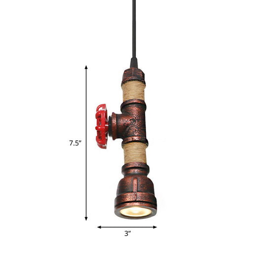 1 Light Water Pipe Hanging Lighting Industrial Rust Metallic LED Ceiling Pendant Lamp, 7.5"/8.5" High Clearhalo 'Art Deco Pendants' 'Cast Iron' 'Ceiling Lights' 'Ceramic' 'Crystal' 'Industrial Pendants' 'Industrial' 'Metal' 'Middle Century Pendants' 'Pendant Lights' 'Pendants' 'Tiffany' Lighting' 510922