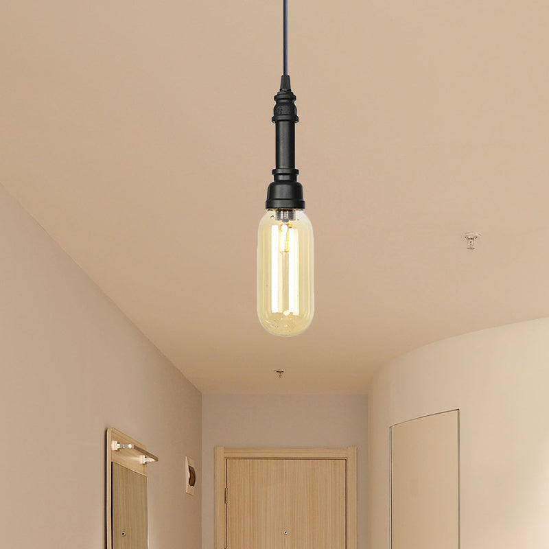 1 Bulb Pendant Lighting Vintage Bar LED Hanging Ceiling Lamp with Pill Capsule Amber/Clear Glass Shade Clearhalo 'Art Deco Pendants' 'Cast Iron' 'Ceiling Lights' 'Ceramic' 'Crystal' 'Industrial Pendants' 'Industrial' 'Metal' 'Middle Century Pendants' 'Pendant Lights' 'Pendants' 'Tiffany' Lighting' 510929