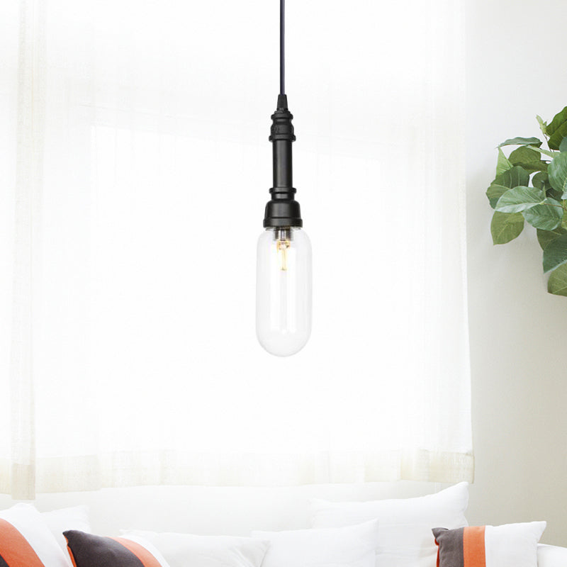 1 Bulb Pendant Lighting Vintage Bar LED Hanging Ceiling Lamp with Pill Capsule Amber/Clear Glass Shade Clearhalo 'Art Deco Pendants' 'Cast Iron' 'Ceiling Lights' 'Ceramic' 'Crystal' 'Industrial Pendants' 'Industrial' 'Metal' 'Middle Century Pendants' 'Pendant Lights' 'Pendants' 'Tiffany' Lighting' 510933