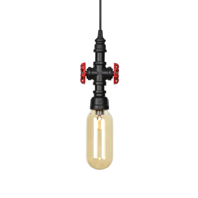 Pipe Metal LED Ceiling Light Antiqued 1 Head 3"/4" W Coffee House Hanging Lamp Kit in Black with Capsule Amber Glass Shade Clearhalo 'Art Deco Pendants' 'Black' 'Cast Iron' 'Ceiling Lights' 'Ceramic' 'Crystal' 'Industrial Pendants' 'Industrial' 'Metal' 'Middle Century Pendants' 'Pendant Lights' 'Pendants' 'Rustic Pendants' 'Tiffany' Lighting' 510938