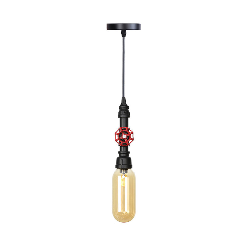 Pipe Metal LED Ceiling Light Antiqued 1 Head 3"/4" W Coffee House Hanging Lamp Kit in Black with Capsule Amber Glass Shade Clearhalo 'Art Deco Pendants' 'Black' 'Cast Iron' 'Ceiling Lights' 'Ceramic' 'Crystal' 'Industrial Pendants' 'Industrial' 'Metal' 'Middle Century Pendants' 'Pendant Lights' 'Pendants' 'Rustic Pendants' 'Tiffany' Lighting' 510944