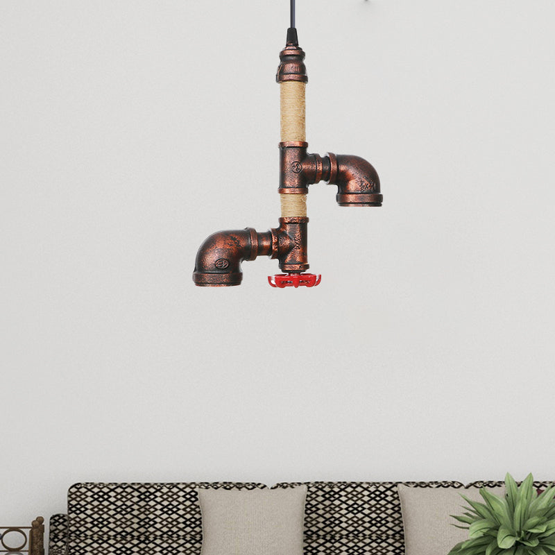 Pipe Corridor Hanging Chandelier Industrial Iron 2 Lights Rust Finish LED Suspended Pendant Lamp Rust A Clearhalo 'Cast Iron' 'Ceiling Lights' 'Chandeliers' 'Industrial Chandeliers' 'Industrial' 'Metal' 'Middle Century Chandeliers' 'Rustic Chandeliers' 'Tiffany' Lighting' 510964