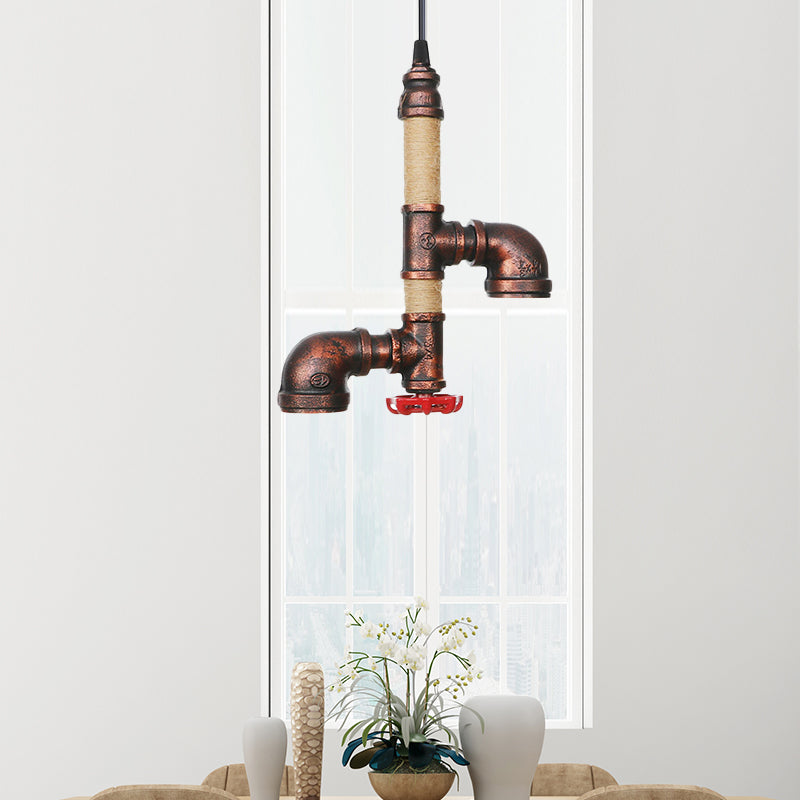 Pipe Corridor Hanging Chandelier Industrial Iron 2 Lights Rust Finish LED Suspended Pendant Lamp Clearhalo 'Cast Iron' 'Ceiling Lights' 'Chandeliers' 'Industrial Chandeliers' 'Industrial' 'Metal' 'Middle Century Chandeliers' 'Rustic Chandeliers' 'Tiffany' Lighting' 510965