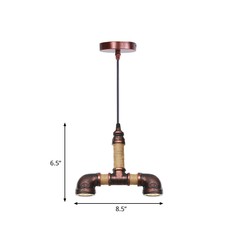 Pipe Corridor Hanging Chandelier Industrial Iron 2 Lights Rust Finish LED Suspended Pendant Lamp Clearhalo 'Cast Iron' 'Ceiling Lights' 'Chandeliers' 'Industrial Chandeliers' 'Industrial' 'Metal' 'Middle Century Chandeliers' 'Rustic Chandeliers' 'Tiffany' Lighting' 510973
