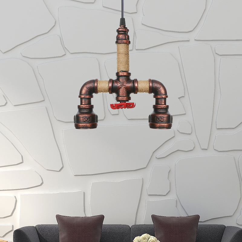 Pipe Corridor Hanging Chandelier Industrial Iron 2 Lights Rust Finish LED Suspended Pendant Lamp Clearhalo 'Cast Iron' 'Ceiling Lights' 'Chandeliers' 'Industrial Chandeliers' 'Industrial' 'Metal' 'Middle Century Chandeliers' 'Rustic Chandeliers' 'Tiffany' Lighting' 510975