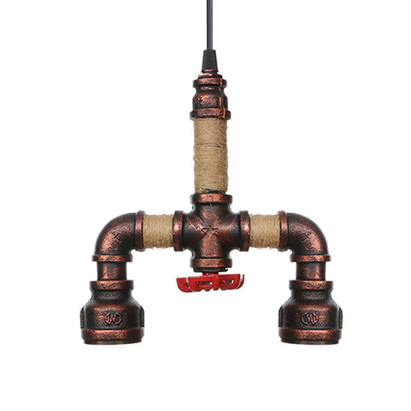 Pipe Corridor Hanging Chandelier Industrial Iron 2 Lights Rust Finish LED Suspended Pendant Lamp Clearhalo 'Cast Iron' 'Ceiling Lights' 'Chandeliers' 'Industrial Chandeliers' 'Industrial' 'Metal' 'Middle Century Chandeliers' 'Rustic Chandeliers' 'Tiffany' Lighting' 510977