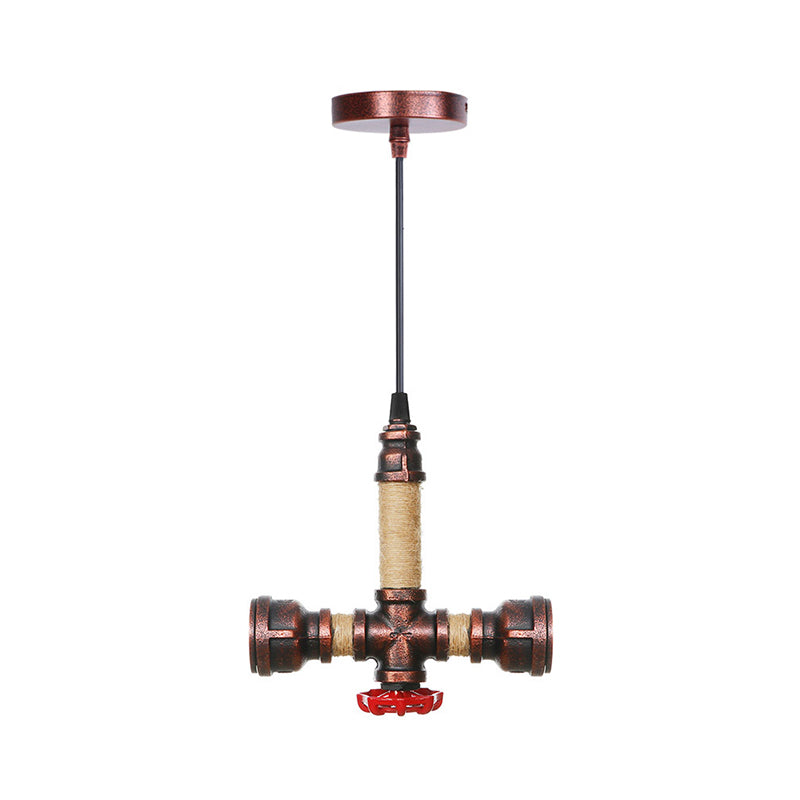 2/3 Heads Pendant Chandelier Vintage Water Pipe Metallic Hanging Ceiling Light in Rust, 8"/9"/10" Width Clearhalo 'Cast Iron' 'Ceiling Lights' 'Chandeliers' 'Industrial Chandeliers' 'Industrial' 'Metal' 'Middle Century Chandeliers' 'Rustic Chandeliers' 'Tiffany' Lighting' 510981