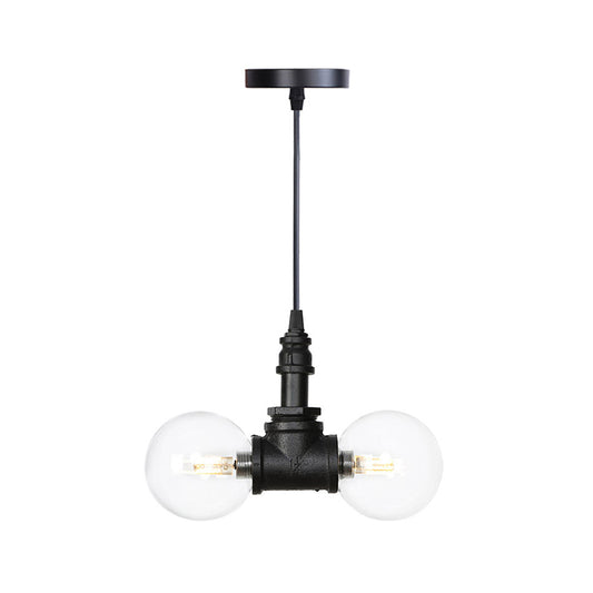 2/3/4-Bulb Globe Pendant Chandelier Industrial Black Clear Glass LED Suspension Light with Pipe Design Clearhalo 'Cast Iron' 'Ceiling Lights' 'Chandeliers' 'Industrial Chandeliers' 'Industrial' 'Metal' 'Middle Century Chandeliers' 'Rustic Chandeliers' 'Tiffany' Lighting' 511098