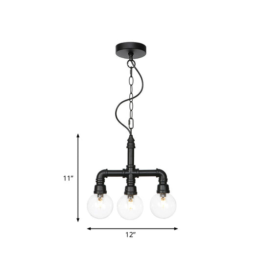 Metallic Black Hanging Lighting Piping 3/4 Heads Vintage LED Chandelier Pendant Lamp with Ball Clear Glass Shade for Bar Clearhalo 'Cast Iron' 'Ceiling Lights' 'Chandeliers' 'Industrial Chandeliers' 'Industrial' 'Metal' 'Middle Century Chandeliers' 'Rustic Chandeliers' 'Tiffany' Lighting' 511134
