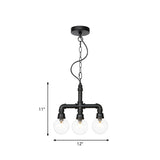 Metallic Black Hanging Lighting Piping 3/4 Heads Vintage LED Chandelier Pendant Lamp with Ball Clear Glass Shade for Bar Clearhalo 'Cast Iron' 'Ceiling Lights' 'Chandeliers' 'Industrial Chandeliers' 'Industrial' 'Metal' 'Middle Century Chandeliers' 'Rustic Chandeliers' 'Tiffany' Lighting' 511134