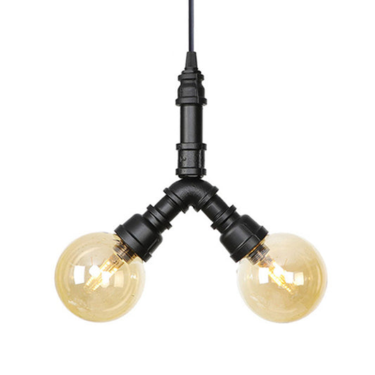 2/3/4-Bulb Chandelier Antiqued Coffee House LED Ceiling Pendant Light with Sphere Amber Glass Shade in Black Clearhalo 'Ceiling Lights' 'Chandeliers' 'Glass shade' 'Glass' 'Industrial Chandeliers' 'Industrial' 'Middle Century Chandeliers' 'Tiffany' Lighting' 511144