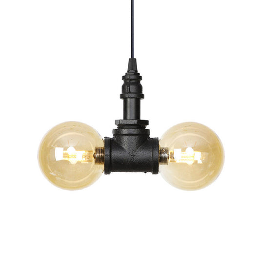 2/3/4-Bulb Chandelier Antiqued Coffee House LED Ceiling Pendant Light with Sphere Amber Glass Shade in Black Clearhalo 'Ceiling Lights' 'Chandeliers' 'Glass shade' 'Glass' 'Industrial Chandeliers' 'Industrial' 'Middle Century Chandeliers' 'Tiffany' Lighting' 511147