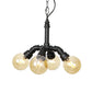 2/3/4-Bulb Chandelier Antiqued Coffee House LED Ceiling Pendant Light with Sphere Amber Glass Shade in Black Clearhalo 'Ceiling Lights' 'Chandeliers' 'Glass shade' 'Glass' 'Industrial Chandeliers' 'Industrial' 'Middle Century Chandeliers' 'Tiffany' Lighting' 511153