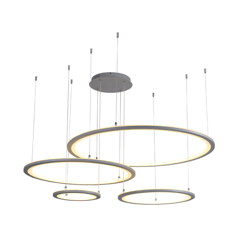 White/Grey Circular Chandelier Lighting Modernist 3/4 Lights Acrylic Led Ceiling Pendant Lamp Fixture in White/Warm Light Clearhalo 'Ceiling Lights' 'Chandeliers' 'Modern Chandeliers' 'Modern' Lighting' 511993