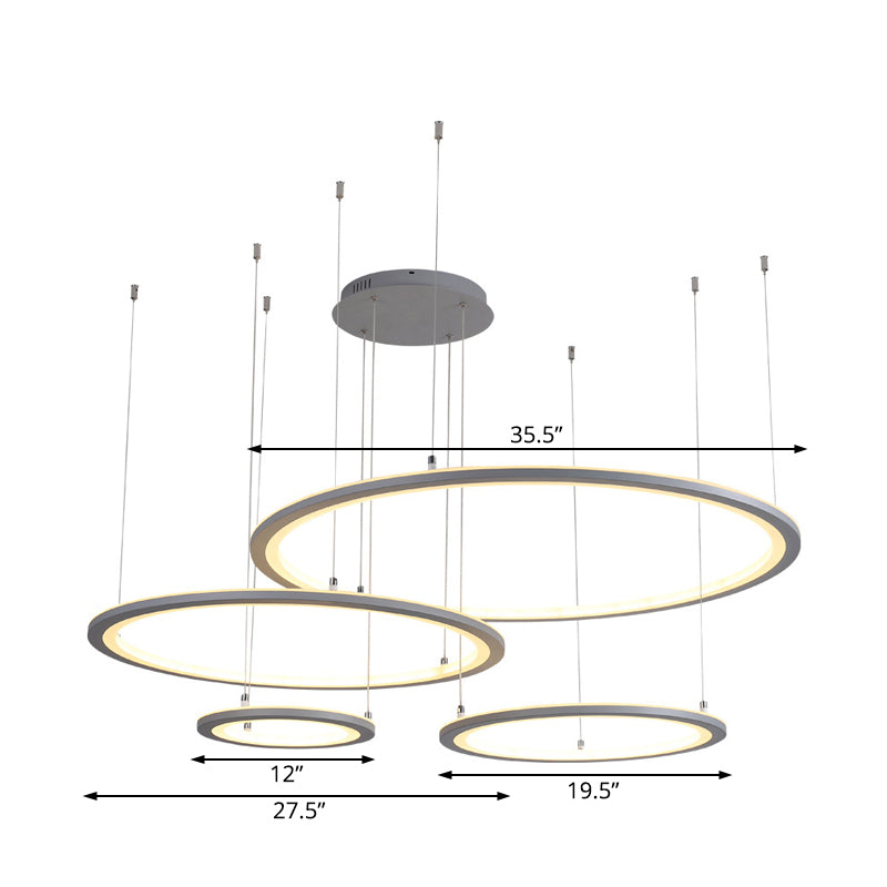 White/Grey Circular Chandelier Lighting Modernist 3/4 Lights Acrylic Led Ceiling Pendant Lamp Fixture in White/Warm Light Clearhalo 'Ceiling Lights' 'Chandeliers' 'Modern Chandeliers' 'Modern' Lighting' 511994