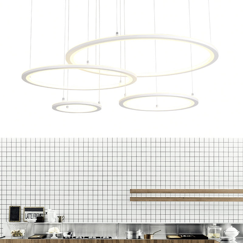 White/Grey Circular Chandelier Lighting Modernist 3/4 Lights Acrylic Led Ceiling Pendant Lamp Fixture in White/Warm Light 4 White Clearhalo 'Ceiling Lights' 'Chandeliers' 'Modern Chandeliers' 'Modern' Lighting' 511995