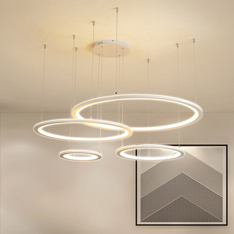 White/Grey Circular Chandelier Lighting Modernist 3/4 Lights Acrylic Led Ceiling Pendant Lamp Fixture in White/Warm Light Clearhalo 'Ceiling Lights' 'Chandeliers' 'Modern Chandeliers' 'Modern' Lighting' 511996