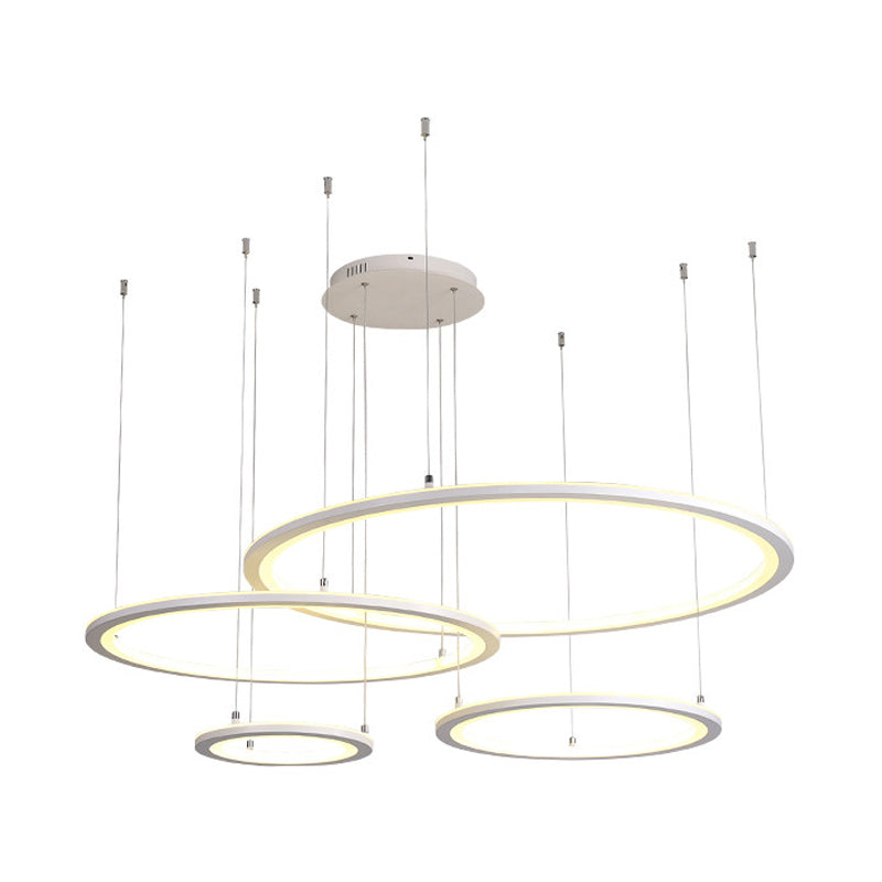 White/Grey Circular Chandelier Lighting Modernist 3/4 Lights Acrylic Led Ceiling Pendant Lamp Fixture in White/Warm Light Clearhalo 'Ceiling Lights' 'Chandeliers' 'Modern Chandeliers' 'Modern' Lighting' 511997