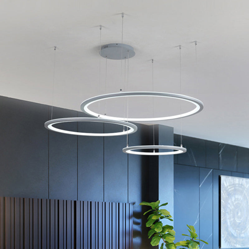 White/Grey Circular Chandelier Lighting Modernist 3/4 Lights Acrylic Led Ceiling Pendant Lamp Fixture in White/Warm Light 3 Grey Clearhalo 'Ceiling Lights' 'Chandeliers' 'Modern Chandeliers' 'Modern' Lighting' 511998