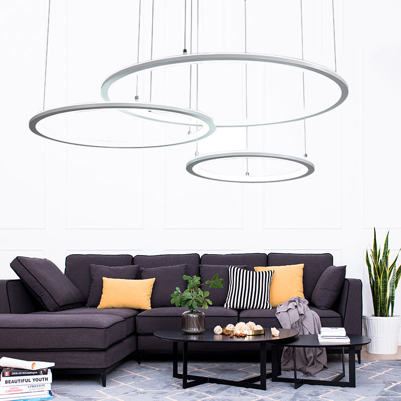 White/Grey Circular Chandelier Lighting Modernist 3/4 Lights Acrylic Led Ceiling Pendant Lamp Fixture in White/Warm Light Clearhalo 'Ceiling Lights' 'Chandeliers' 'Modern Chandeliers' 'Modern' Lighting' 511999