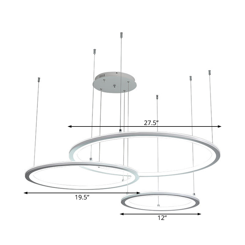 White/Grey Circular Chandelier Lighting Modernist 3/4 Lights Acrylic Led Ceiling Pendant Lamp Fixture in White/Warm Light Clearhalo 'Ceiling Lights' 'Chandeliers' 'Modern Chandeliers' 'Modern' Lighting' 512001