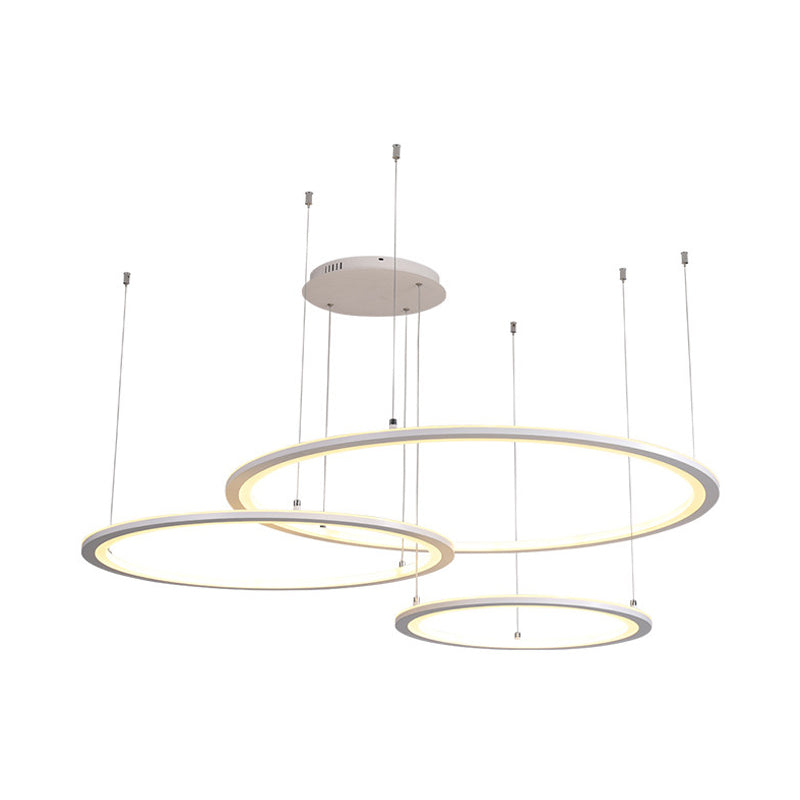White/Grey Circular Chandelier Lighting Modernist 3/4 Lights Acrylic Led Ceiling Pendant Lamp Fixture in White/Warm Light Clearhalo 'Ceiling Lights' 'Chandeliers' 'Modern Chandeliers' 'Modern' Lighting' 512004