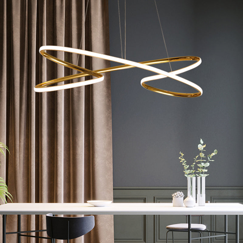 31.5"/39" Wide Twist Acrylic Chandelier Lighting Modernist Led Chrome/Gold Hanging Pendant Light in Warm Light Gold Clearhalo 'Ceiling Lights' 'Chandeliers' 'Modern Chandeliers' 'Modern' Lighting' 512011