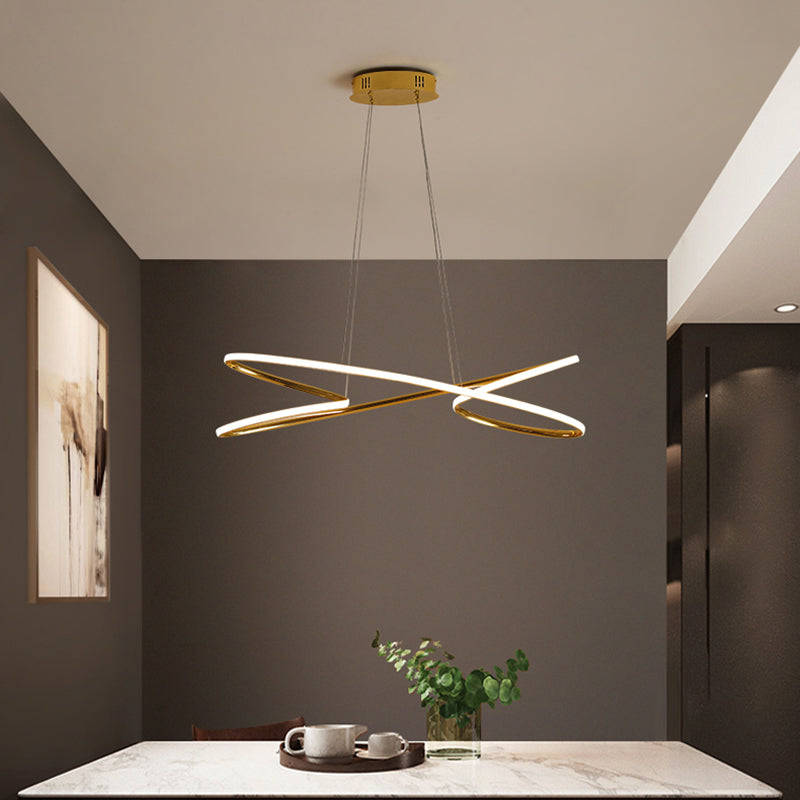 31.5"/39" Wide Twist Acrylic Chandelier Lighting Modernist Led Chrome/Gold Hanging Pendant Light in Warm Light Clearhalo 'Ceiling Lights' 'Chandeliers' 'Modern Chandeliers' 'Modern' Lighting' 512013