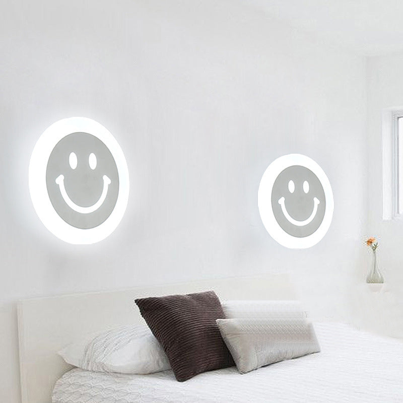 Smiley Face LED Sconce Lamp Ultra-Thin Acrylic Shaded LED Wall Lighting Fixture in Warm/White Light White Clearhalo 'Modern wall lights' 'Modern' 'Wall Lamps & Sconces' 'Wall Lights' Lighting' 512105