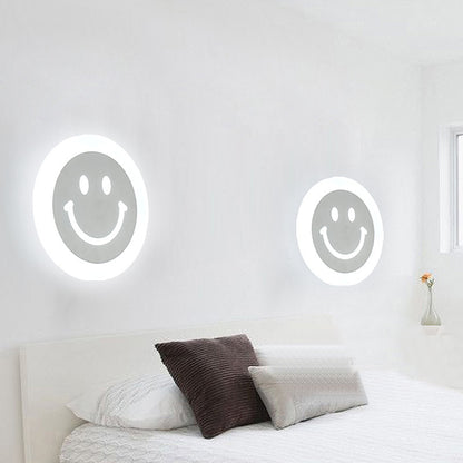 Smiley Face LED Sconce Lamp Ultra-Thin Acrylic Shaded LED Wall Lighting Fixture in Warm/White Light White Clearhalo 'Modern wall lights' 'Modern' 'Wall Lamps & Sconces' 'Wall Lights' Lighting' 512105