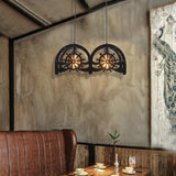 Metal Black Pendant Lamp Wheel Shade 2/3-Light Vintage Chandelier Light Fixture for Living Room Clearhalo 'Cast Iron' 'Ceiling Lights' 'Chandeliers' 'Industrial Chandeliers' 'Industrial' 'Metal' 'Middle Century Chandeliers' 'Rustic Chandeliers' 'Tiffany' Lighting' 512134