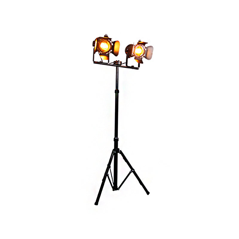 Black/Black and Red 2 Lights Floor Light Industrial Metal Tripod Shade Standing Lamp for Living Room Clearhalo 'Floor Lamps' 'Lamps' Lighting' 512139