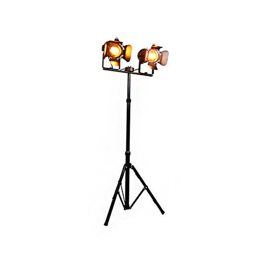 Black/Black and Red 2 Lights Floor Light Industrial Metal Tripod Shade Standing Lamp for Living Room Clearhalo 'Floor Lamps' 'Lamps' Lighting' 512139