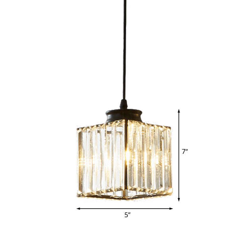 Cube Hanging Light Kit Modernist Crystal 1 Light Black Ceiling Pendant Lamp for Dining Room Clearhalo 'Ceiling Lights' 'Glass shade' 'Glass' 'Modern Pendants' 'Modern' 'Pendant Lights' 'Pendants' Lighting' 512223