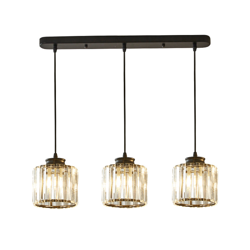 Drum Crystal Multi Light Pendant Modernist 3 Lights Black Ceiling Hang Fixture with Linear/Round Canopy Clearhalo 'Ceiling Lights' 'Close To Ceiling Lights' 'Glass shade' 'Glass' 'Modern Pendants' 'Modern' 'Pendant Lights' 'Pendants' Lighting' 512267