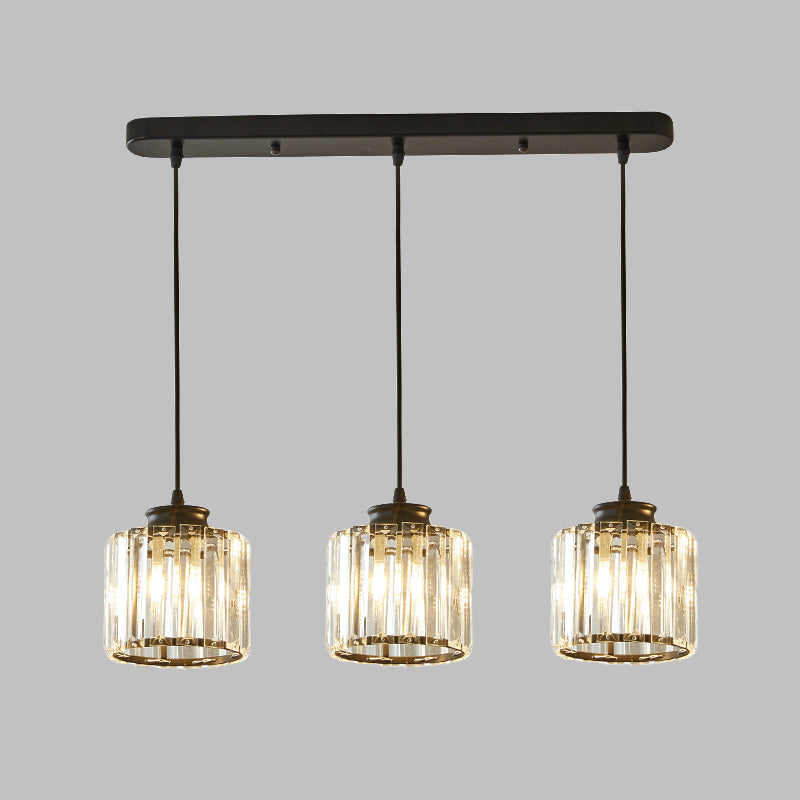 Drum Crystal Multi Light Pendant Modernist 3 Lights Black Ceiling Hang Fixture with Linear/Round Canopy Clearhalo 'Ceiling Lights' 'Close To Ceiling Lights' 'Glass shade' 'Glass' 'Modern Pendants' 'Modern' 'Pendant Lights' 'Pendants' Lighting' 512268